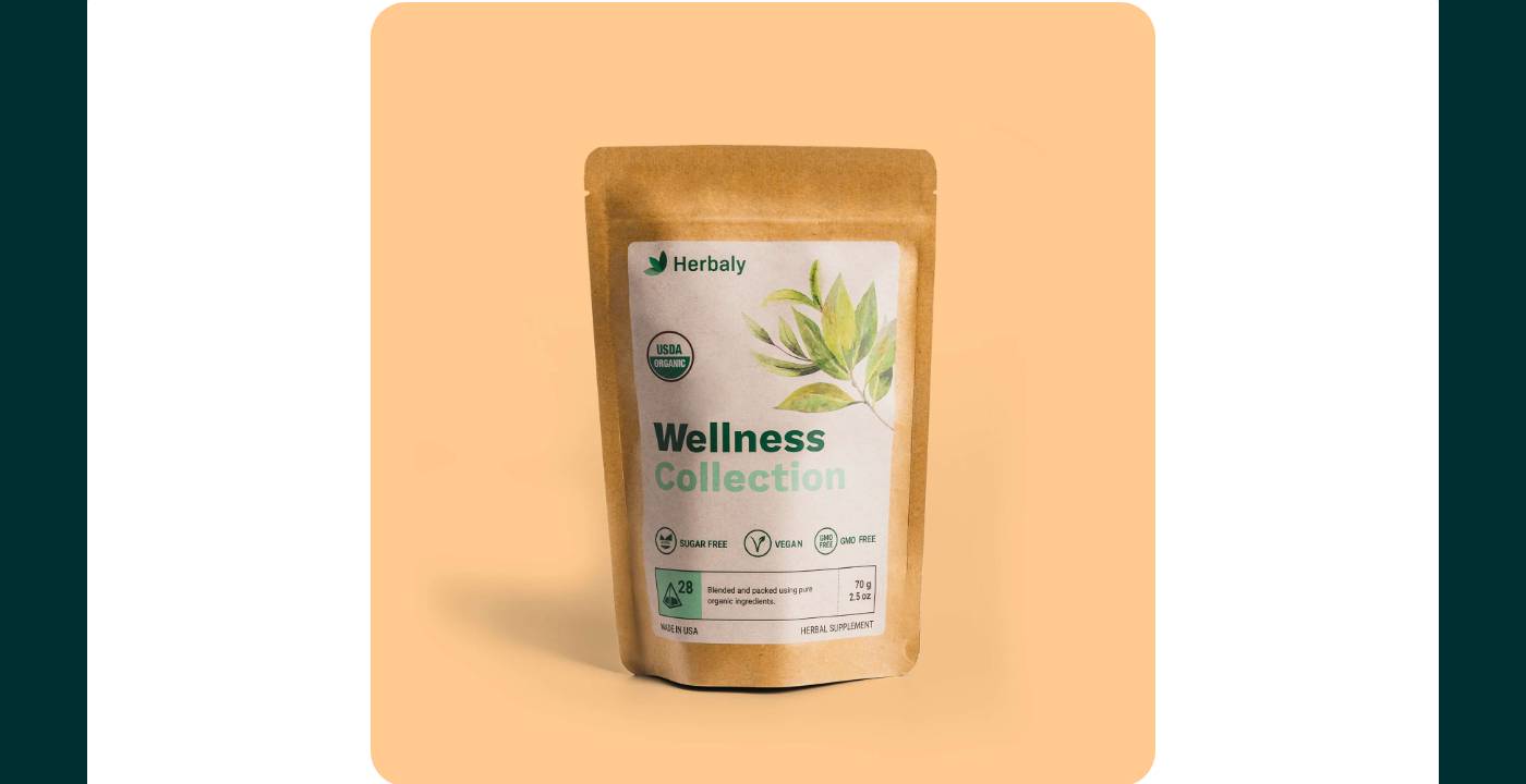 Herbaly Wellness Collection functional tea pouch.
