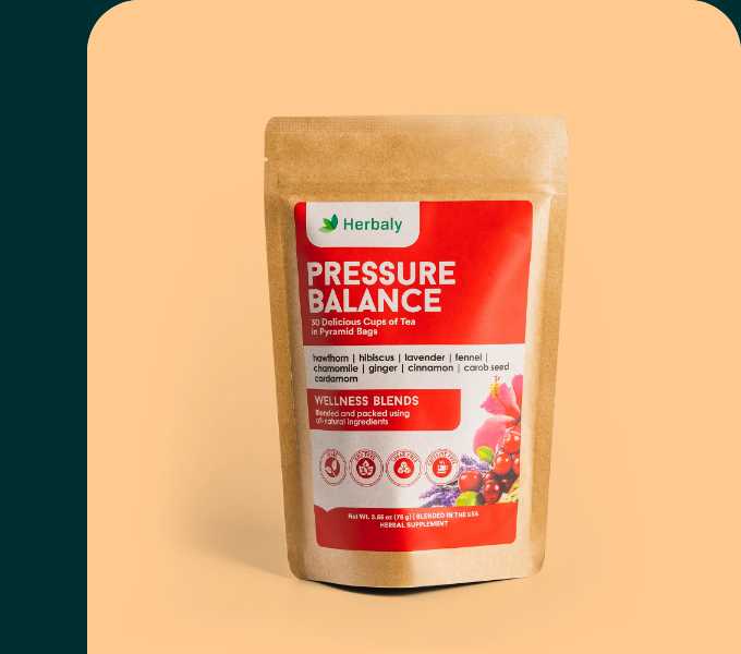 Herbaly Pressure Balance tea product packaging.