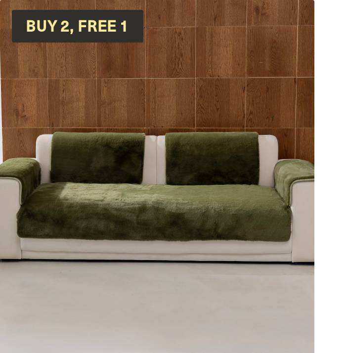Magic Sofa Mat in green on a sofa, with 'Buy 2, Free 1' badge